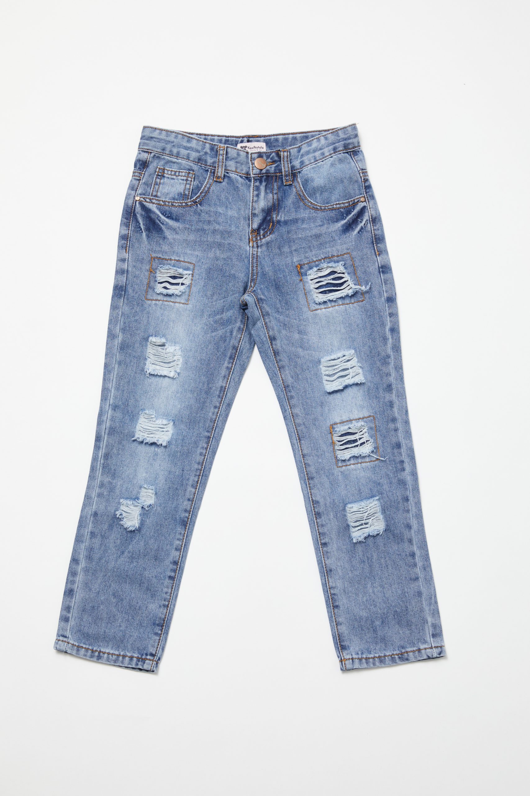 Boy Long Denim Jeans with Design - Koolkutela Fashion
